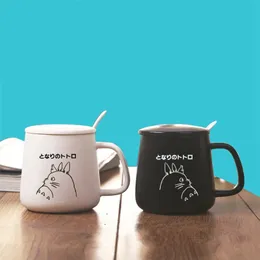 Mönster Totoro Lovers Muggar Glass Ta Cover Sked Keramik Kaffekopp Paket Postnummer 210804