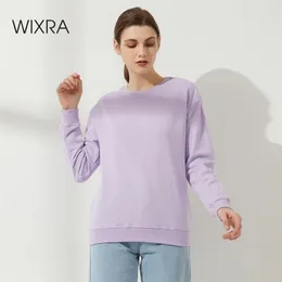 Wixra Sweatshirts Womens Solid Top 기본 O 넥 숙 녀 긴 소매 캐주얼 패션 풀오버 가을 플러스 사이즈 210909