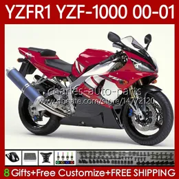 Motorcykelkroppar för Yamaha YZF-R1 YZF-1000 YZF R 1 1000 CC 00-03 karosseri 83no.31 YZF R1 1000CC YZFR1 00 01 02 03 YZF1000 2000 2001 2002 2003 OEM Fairing Kit Factory Red Red