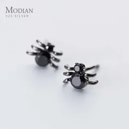 Rock Black Zircon Fashion Spider Stud Earrings for Women Ear Studs Jewelry Girls Kids 925 Sterling Silver 210707