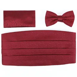 Klänning Girdle + Bow Slips + Fyrkant Handduk Handkerchief Gravata Borboleta Män Bröllopsfest Girdles Bowtie Burgundy Presentförpackning
