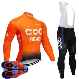 CCC Zespół Męskie Kolarstwo Długie Rękaw Jersey Pantofle Set Setfits MTB Rower Mundur Wyścigi Sporty Rowerowe Nosić Ropa Ciclismo S21050567