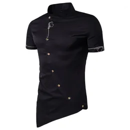 Koszulki męskie Camisa de manga corta de alta calidad para hombres tops marca 2022 camisas vestir botones oblikuos con con personidad