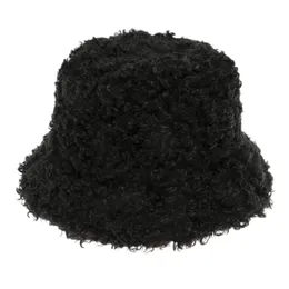 Unisex Inverno Caldo Ricci Faux Fleece Cappello Della Benna Harajuku Semplice Tinta Unita Hip Hop Fluffy Panama Pescatore Cap Cappelli A Tesa Larga