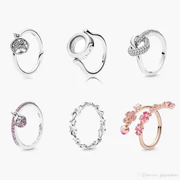 Mulheres 925 Sterling prata alianças de casamento cúbico diamantes de zircônia para Pandora estilo charme personalidade anel de flor amor presente de noivado com caixa original