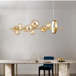 Северный минимализм прямой черный / золотой металлический G9 Светодиодные подвесные пузырьки Стеклянные пузырьки подвесные светильники для столовых ламп