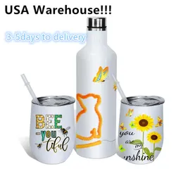 USA warehouse! 3pcs Lot Insulated Bottle and Tumbler Set 500ml Wine Bottle Set Wine Bottle Two Wine Tumbler With Lids Glass Sets Gift Local warehouse!