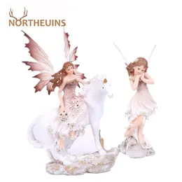 NORTHEUINS Resin Fairy Garden Angel Figurines Nordic Lovely Girl Flower Fairy Statue Home Decor Desk Decoration Souvenirs Gifts 210811