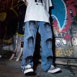 Pantalones vaqueros holgados de Japn para hombre y mujer pantaln vaquero con estampado grafiti Anime estilo Harajuku Y2K 2022 0309