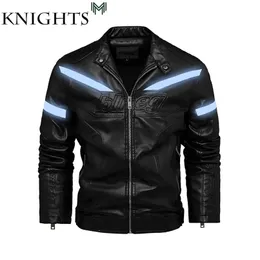 Mäns höst och vinterrock läderjacka motorcykel stil manliga casual jackor för män varm överrock reflekterande L-3XL 211119