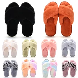 Partihandelsklassiker Vinter Inomhus Tofflor för kvinnor Snöfur Slideshus Utomhus Girls Ladies Furry Slipper Flat Platforms Soft Comfortsble Shoes 36-41