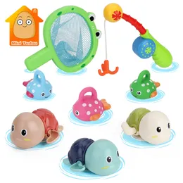 Fishing Bath Toy Floating Rubber Soft Fish Net Kit Shower Bathtub Bathroom Swimming Pool Summer Water Game Toys For Child Gifts 210712