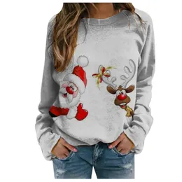 womens hoodies printed casual long-sleeved pullover round neck loose Christmas print sweatshirts fleece sweater