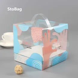 StoBag 10pcs Plastic Full Transparent Portable 2/4/6 Inch Cake Packaging Box Mousse Cheese Small Point Box Birthday Baby Show 210602
