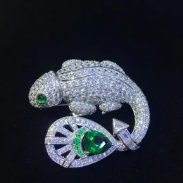 Unisex 925 Sterling Silver med Cubic Zircon Lizard Brosch Pins för kvinnor Män Lyxig smycken