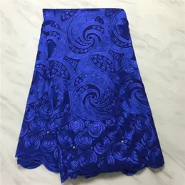 5ヤード/ PCファッションブルー刺繍アフリカン綿の布の花スイスのボイルドライレースPL12726