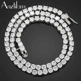 Luxury S925 Sterling Silver Solid Vit Guldfärg Iced Out Moissanite Real Diamond Tennis Chain Halsband Män Smycken X0509