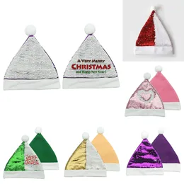 Sublimation Blanks Sequin Christmas Hats Decoration MDF Party Hat Children Adult DIY Creative Blingbling Xmas Gift 5 Color 18% Discount XD24859