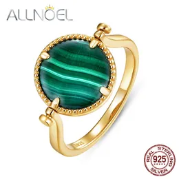 AllNoel Ringar för kvinnor Solid 925 Sterling Silver Silent Ring Natural Malachite Blue Sands Stenkläder Både fram och bakstorlek 6 211217