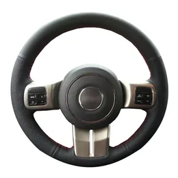 Capa preta de couro artificial para volante de carro, capa para jeep compass grand cherokee wrangler patriot 2012-2014 costurada à mão