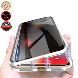 iPhone 11 Pro XS Max XR x 8 7 6S 6 Plus SEマグネットメタルバンパーアンチピングカバーのプライバシー強化ガラス磁気ケース