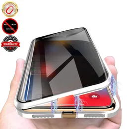 Gizlilik Temperli Cam Manyetik Kılıf iphone 11 Pro XS MAX XR X 8 7 6 S 6 Artı SE Mıknatıs Metal Tampon Anti-Peeping Kapak