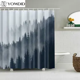 Skog tung dimma scen dusch gardiner tyg polyester bad gardin med krokar 3d tryckt naturligt landskap badrum gardiner 211116