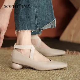 Sophitina Shallow口クロスレースレディースシューズ毎日カジュアルアート女性靴厚いヒールスクエアトゥベーシックレディーシューズTPR AO272 210513