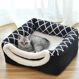 2 In 1 Cat Tent Cave Bed Soft Indoor Enclosed Covered Pet House Cozy Cat Kitten Sleep Beds for Dog Puppy with Removable Cushion 2101006