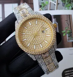 탑 디자이너 남성 다이아몬드 시계 Iced Out 시계 패션 골드 Diamant 다이얼 42mm Day Date Mens 손목 시계 접이식 버클 Montre De Luxe