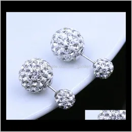 Stud Drop Delivery 2021 Double Side Earrings Vintage Shamball Disco Ear Jewelry White Gold Overlay Sier Crystal Ball Bohemian Wedding Ps0008