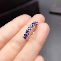 S925 Sterling Sea Blue Natural Sapphire Diamond Silver Color Diamante Biżuteria Ring 2.5 * 2,5 mm