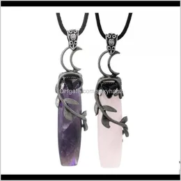 Rock Natural Stone Crystal Pendant Necklace Antik Sier Color Purple Pink Quartz Leaves Winding Facettered Rec Long N QylnyT 7AAGO QWXNW