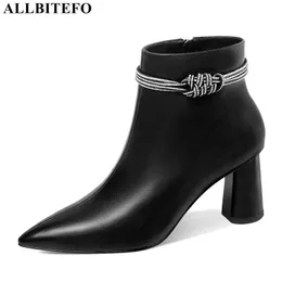 Allbetefo Size 34-41リボンデザイン天然本物の革の女性ブーツ秋冬ファッション女性ヒール女性の足首のブーツ210611