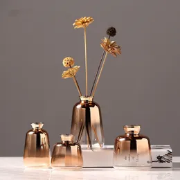 Nordic Glass Wazon Kreatywny Złoty Gradient Suszony Kwiat Wazon Desktop Ozdoby Domowe Dekoracje Zabawne Prezenty Garnki Wyposażenie 210409
