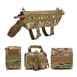 Jackets de caça Exército Tactical Dog Vest Molle System Treinamento militar com 3 bolsas Coloque de arnês de serviço ajustável