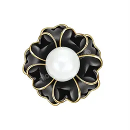 Broche de flor de perla blanca, broches negros, Tops para trajes de negocios, joyería de moda para hombres y mujeres