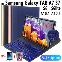 Light Backlit Keyboard Case för Samsung Galaxy Tab A7 S6 Lite A6 A 10.1 2016 2019 10.4 S7 10.1 S5E ryska spanska tangentbord