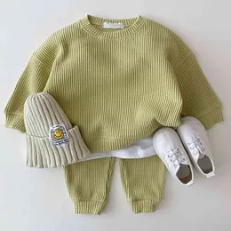 Fashion Baby Clothes Set Spring Autumn Loose Tracksuit Pullovers Tops + Pants 2Pcs Sets Kids Boys Girls Cotton Knitting Outfit 210515