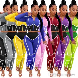 Dotyki damskie Dresy jogi Ubrania Patchwork Tight 2 Dwuczęściowe Zestaw Dressuit Zipper Z Kapturem Crop Top Legginsy Spodnie Sportswear Joggers Plus Size Clothing