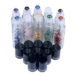 10 ml Crystal Stone Roller Glass Bottle gängad Essential Oil Bottle Travel Portable Tomma kosmetiska flaskor