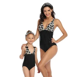 Summer Leopard Print Mother Daughter Swimwear Mom and Me Swimsuit Family Matching Outfits Kids Clothes 210521