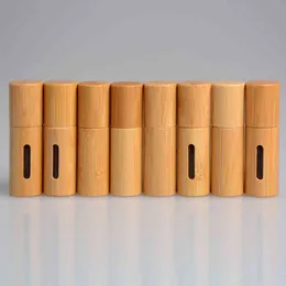 Rollo de cuentagotas recargable de bambú de 5ML en botellas para aceites esenciales Perfume cosmético botella de rodillo de acero inoxidable Mini tubo de vidrio