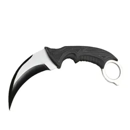 Karambit kniv 440c svart + tråd teckning blad full tang gummit handtag fasta blad klo knivar h5447