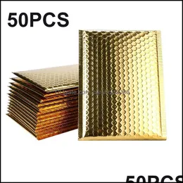 Gift Event Party Supplies Festive Home Garden 50pcs Gold Color Bubble Mailers envelopes acolchoados aluminizador de selo self -Mailer lineado