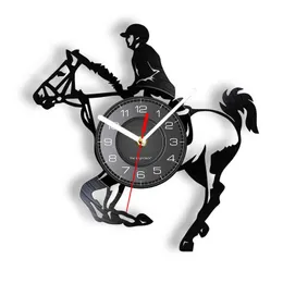 Jazda konna Winylowa album Rekord Zegar ścienny Equestrian Wall Art Timepieces Jeździec Home Decor Equine Clock Jazda konna Prezent H1230