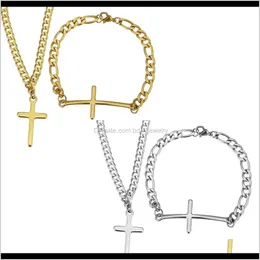 Earrings Jewelryfashion For Woman Men Boys Stainless Steel Sets Drop Jewelry Gift Bracelet & Necklace Cross Curb Chain Drop Delivery 2021 Emh