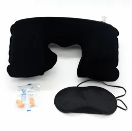 Wholesale 3 in 1 Travel Set Inflatable U-Shaped Neck Pillow Air Cushion + Sleeping Eye Mask Eyeshade Earplugs Car Soft Pillows SN2795