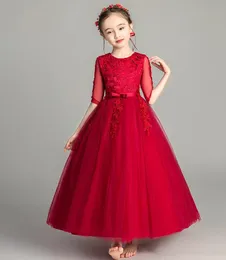 Lovely Red Tulle Applique Ankle Girl's Pageant Flower Girl Dresses Princess Party Child Skirt Custom Made