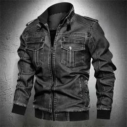 Män Läderjacka Motor Jacka Mens Mode Kläder Stand Krage Smart Motorcykel Coat Zipper Slim Fit Street Wear Plus Size 211110